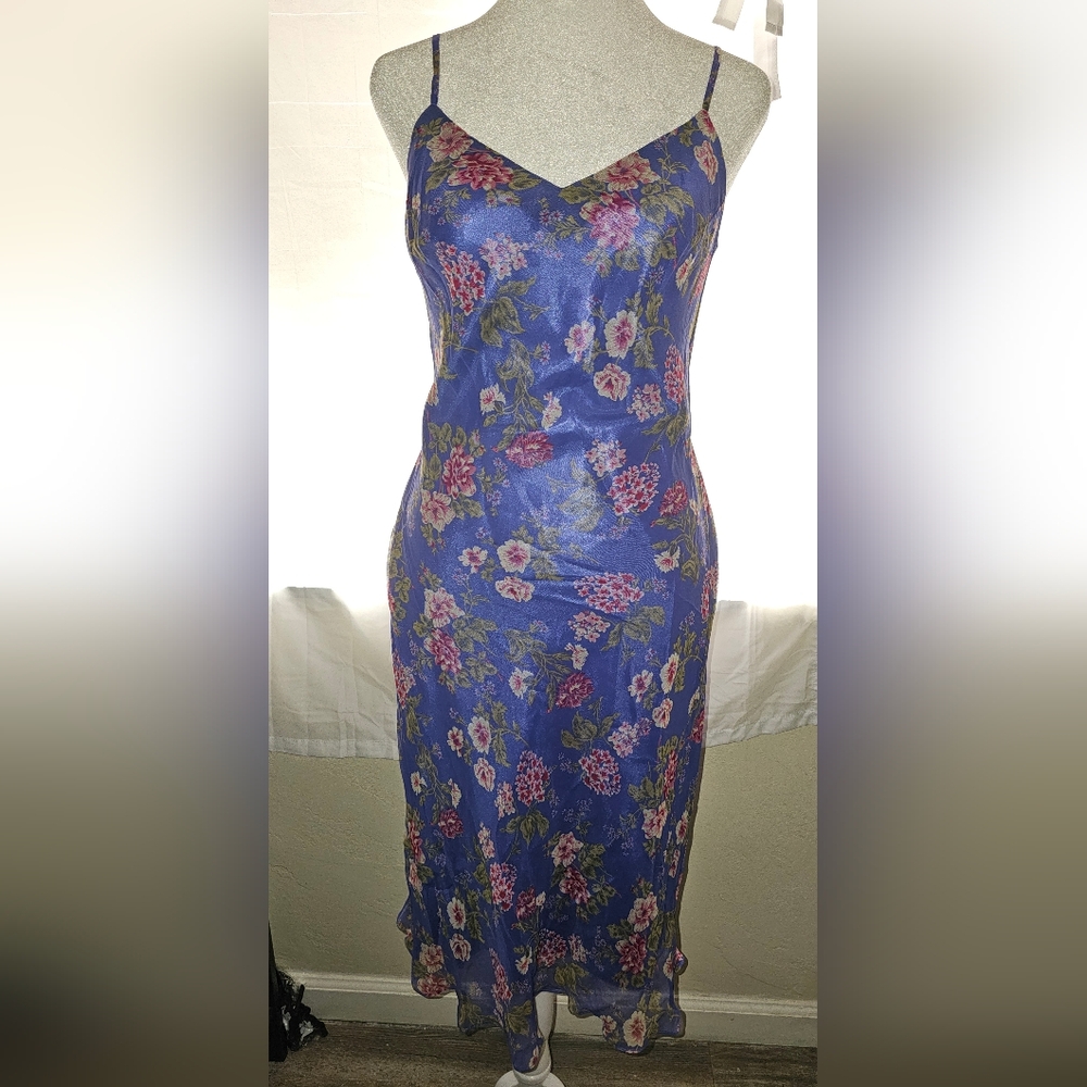 David Warren New York silk purple floral dress w. Semi sheer Cardigan